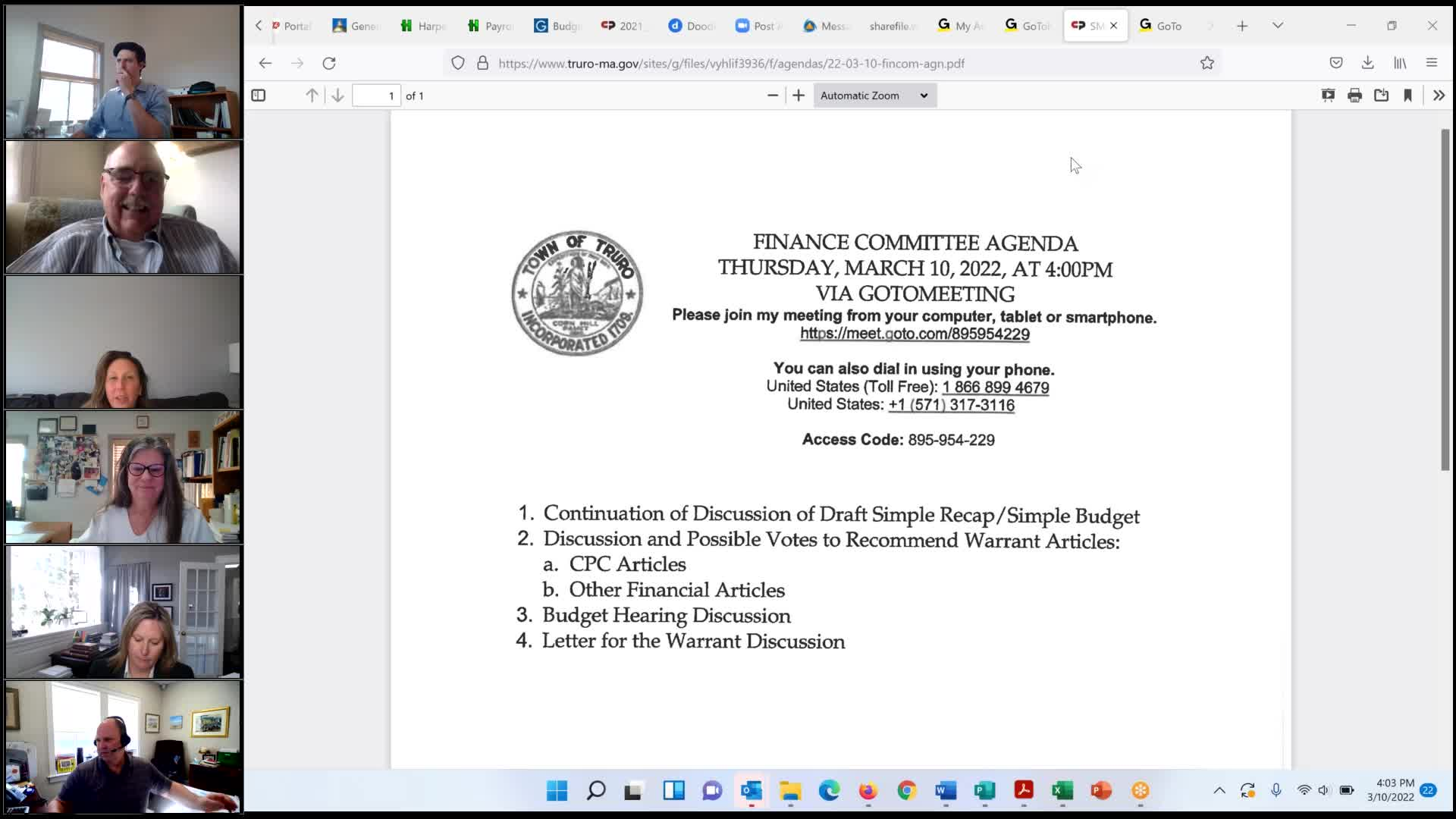 Thumbnail image for Finance Committee 3-10-2022