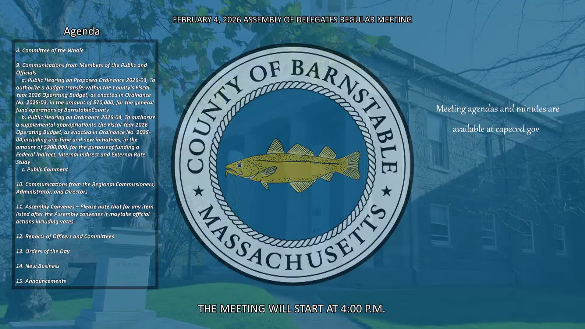 Thumbnail image for Barnstable County Assembly of Delegates 2-4-2026